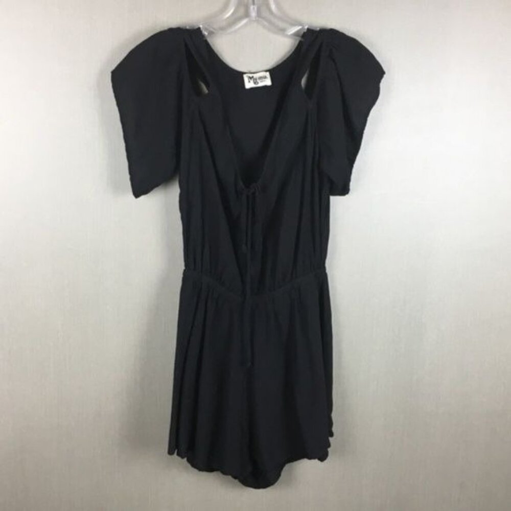 Show Me Your Mumu Black Cold Shoulder Romper With Lace-Up Front & Elastic Waist